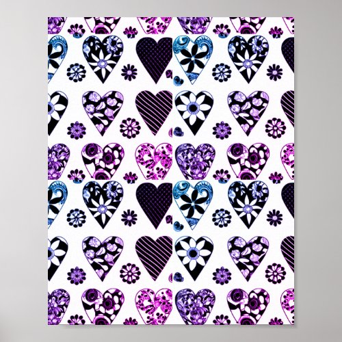 Abstract Hearts  Flowers Modern Color Pop Poster