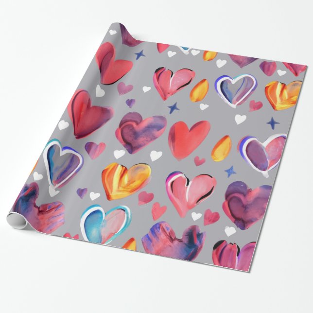 Abstract Hearts Wrapping Paper (Unrolled)