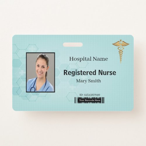 Abstract Hexagon Medical Caduceus Photo ID Badge