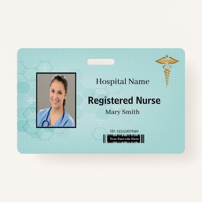 Abstract Hexagon Medical Caduceus Photo ID Badge (Front)