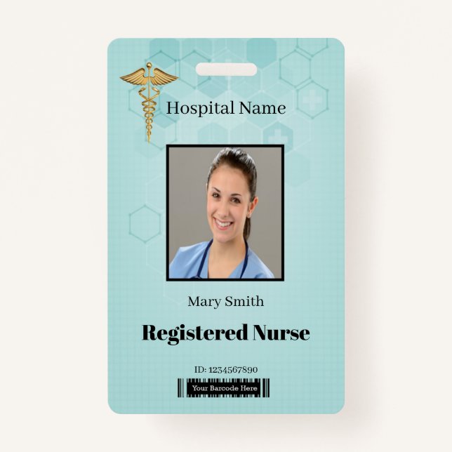 Abstract Hexagon Medical Caduceus Photo ID Vertica Badge (Front)