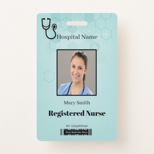 Abstract Hexagon Medical Stethoscope Photo ID Badge