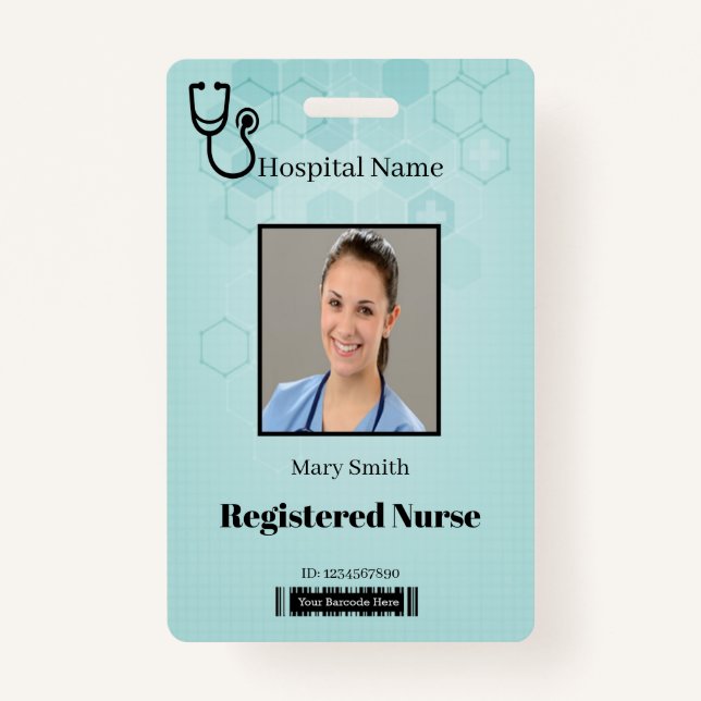 Abstract Hexagon Medical Stethoscope Photo ID Badge (Front)