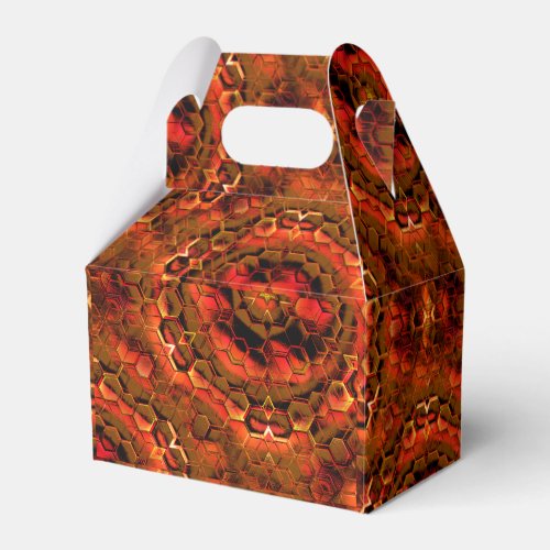 Abstract hexagons and cubes in stained ember red   favor boxes