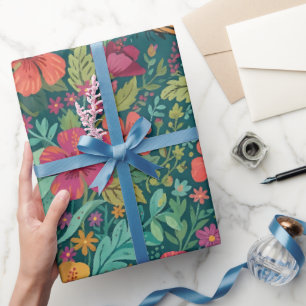 Abstract Hibiscus Butterfly Garden Wrapping Paper
