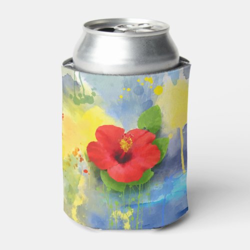 Abstract Hibiscus Flower Can Cooler