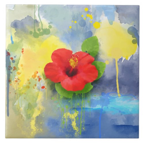 Abstract Hibiscus Flower Tile