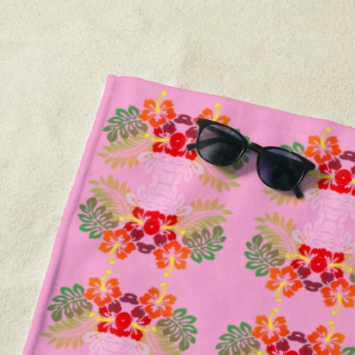 Abstract Hibiscus Tropical   Flower Pink  Beach Towel