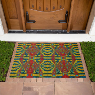Abstract Hippie Boho Pattern Unique Trippy Tribal Doormat