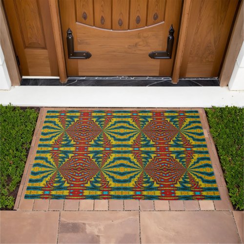  Abstract Hippie Boho Pattern Unique Trippy Tribal Doormat