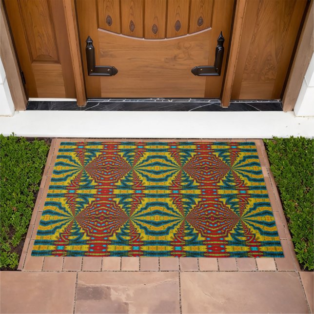  Abstract Hippie Boho Pattern Unique Trippy Tribal Doormat (Outdoor)