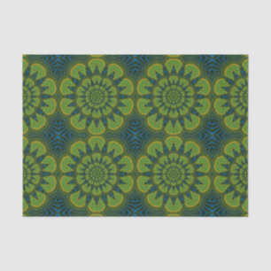 Abstract Hippie Green & Navy Blue Flowers Ethnic Tissue Paper