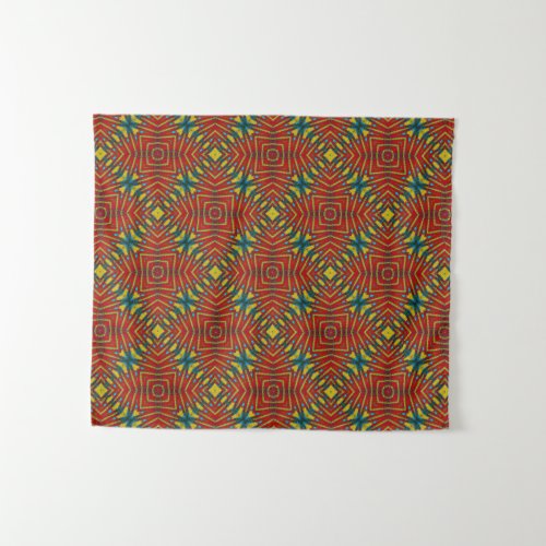  Abstract Hippie Red  Yellow Floral Ethnic Tribal Tapestry