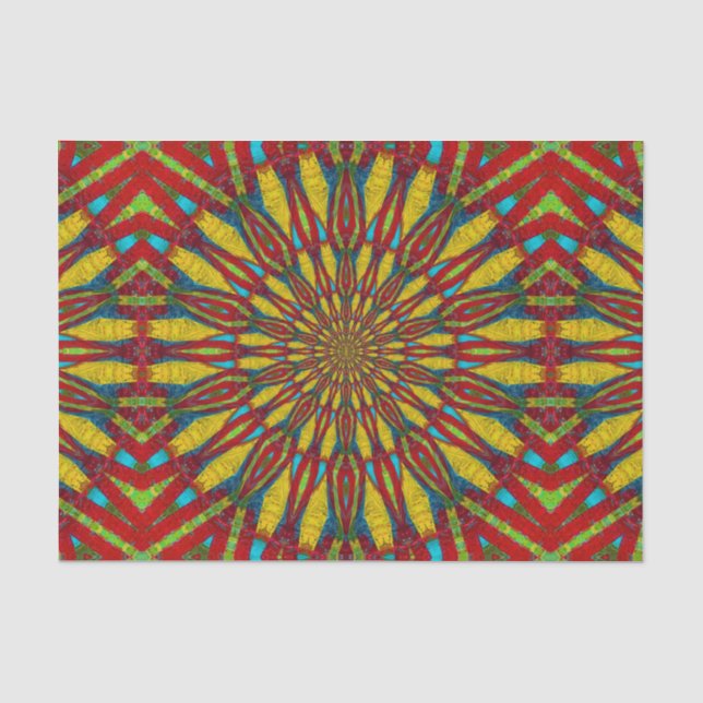 Abstract Hippie Red & Yellow Floral Ethnic Tribal Tissue Paper (Front)