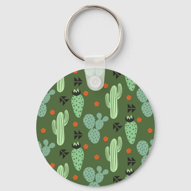 Abstract Hipster Cactus  Desert Pattern Keychain (Front)