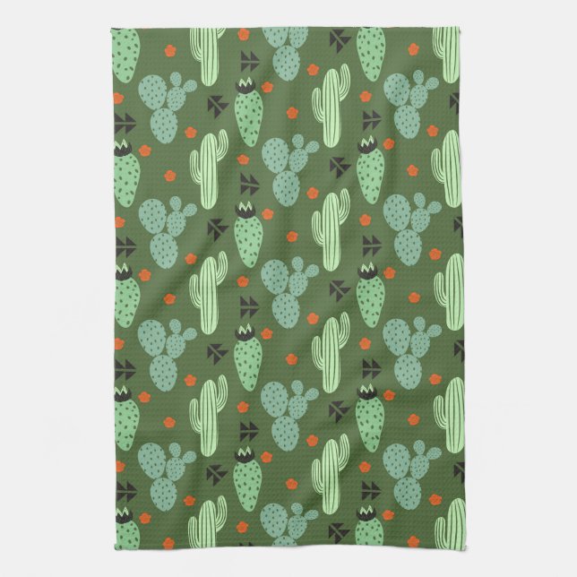 Abstract Hipster Cactus  Desert Pattern Kitchen Towel (Vertical)