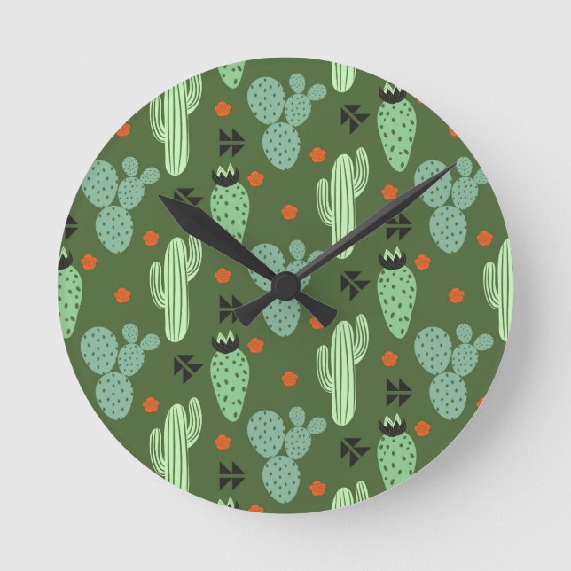 Abstract Hipster Cactus  Desert Pattern Round Clock (Front)
