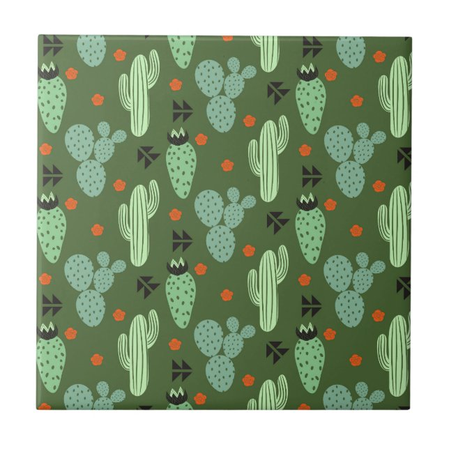Abstract Hipster Cactus  Desert Pattern Tile (Front)