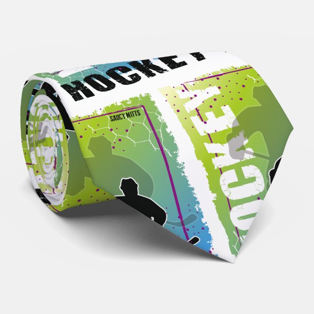 Abstract Hockey Player Blue and Green Neck Tie (Rolled)