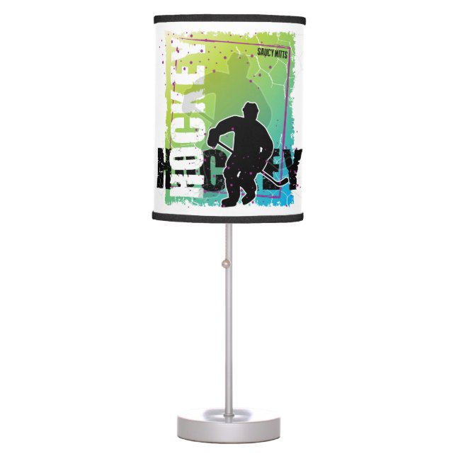 Abstract Hockey Player Blue and Green Table Lamp (Front)