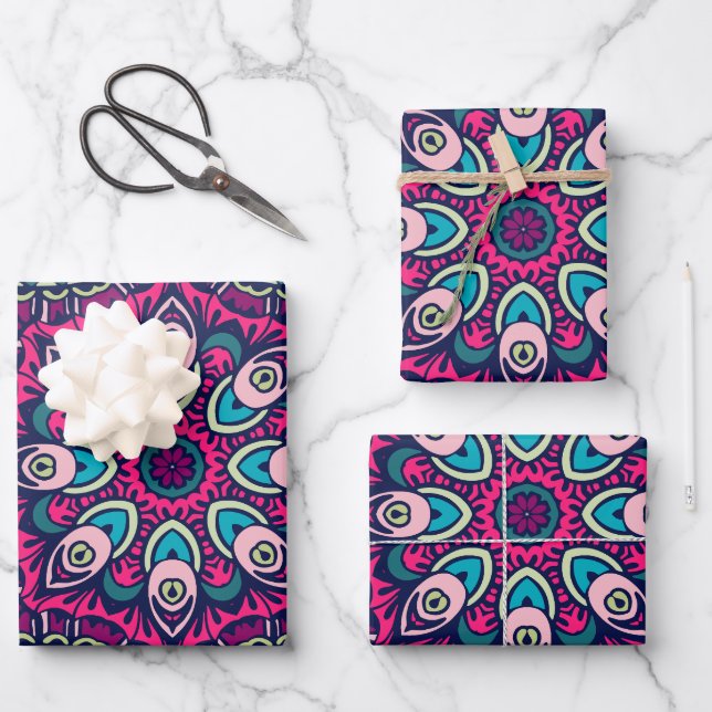 Abstract Holiday Cheer: Seamless Festive Wrapping Paper Sheets (Front)