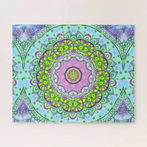 Abstract Holistic Lavender Green Yellow Mandala Jigsaw Puzzle