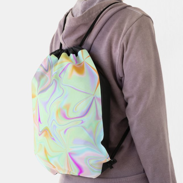 Abstract Hologram Faux Colorful Pattern Drawstring Bag (Insitu)