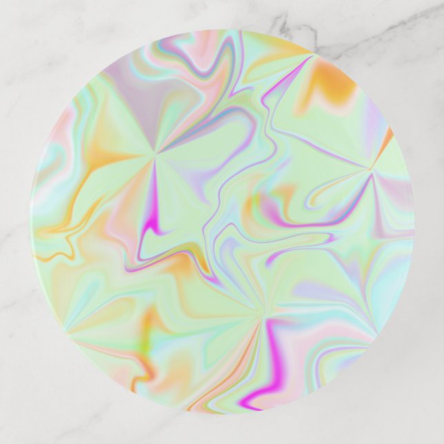 Abstract Hologram Faux Colorful Pattern Trinket Tray (Front)