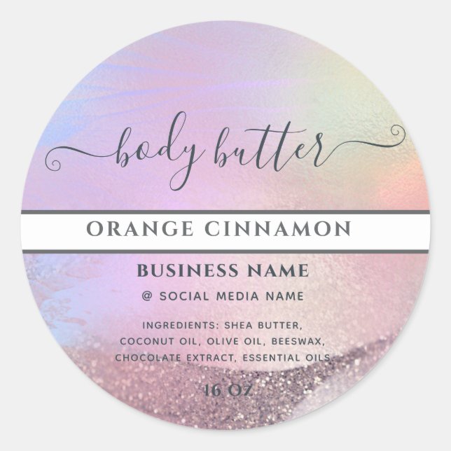 Abstract holographic gold modern script product cl classic round sticker (Front)