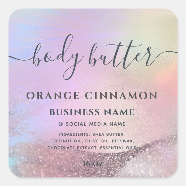 Abstract holographic gold modern script product cl square sticker (Front)
