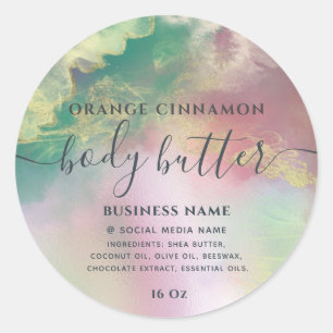 Abstract holographic gold modern script product classic round sticker