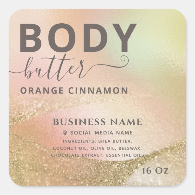 Abstract holographic gold modern script product sq square sticker (Front)