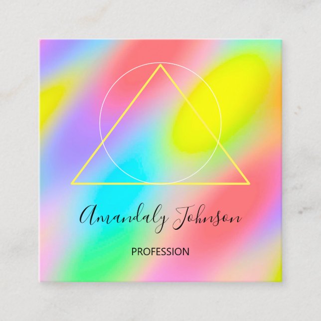 Abstract Holographic Rainbow Modern Square Business Card (Front)