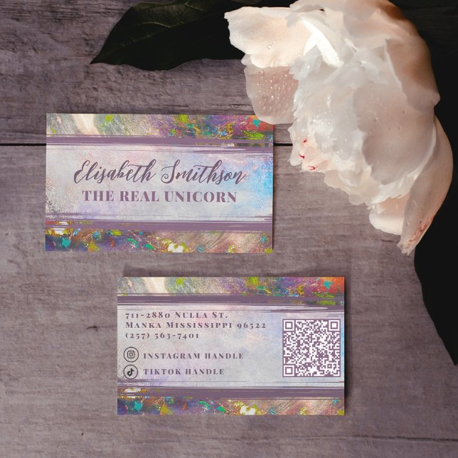    Abstract Holographic Rainbow Rose Gold Feminine Business Card (Creator Uploaded)