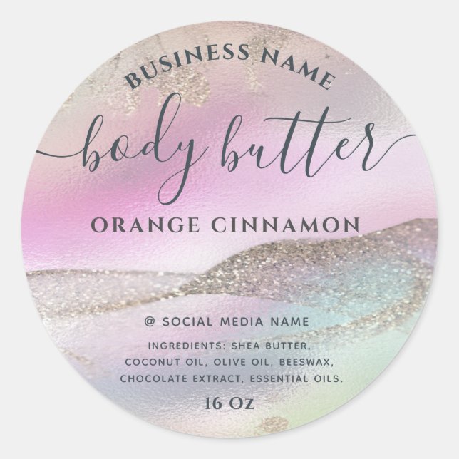 Abstract holographic rose gold modern script  classic round sticker (Front)