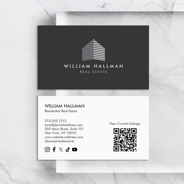 Abstract Home Logo Gray/Dark Gray QR code Business Card (Creator Uploaded)