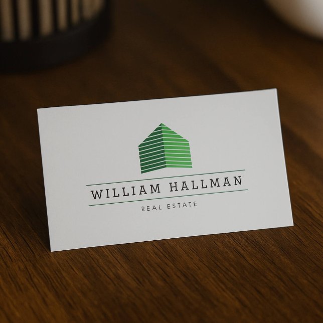 Abstract Home Logo Green/Gray Business Card (Creator Uploaded)