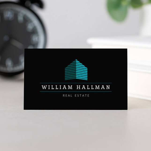 Abstract Home Logo Teal/Black Business Card (Creator Uploaded)