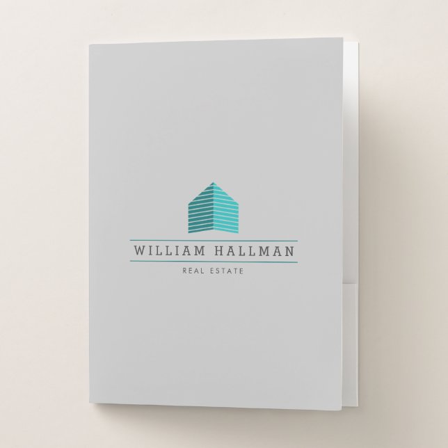 Abstract Home Logo Teal/Gray Pocket Folder (Front)