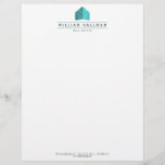 Abstract Home Logo Teal/White Letterhead<br><div class="desc">Coordinates with the Abstract Home Logo Teal/White Business Card Template by 1201AM. This personalized letterhead features an elegant,  yet simple modern home logo to help brand your real estate business or personal brand. Perfect for realtors,  builders,  contractors and more. 

Original art and design © 1201AM Design Studio | www.1201am.com</div>