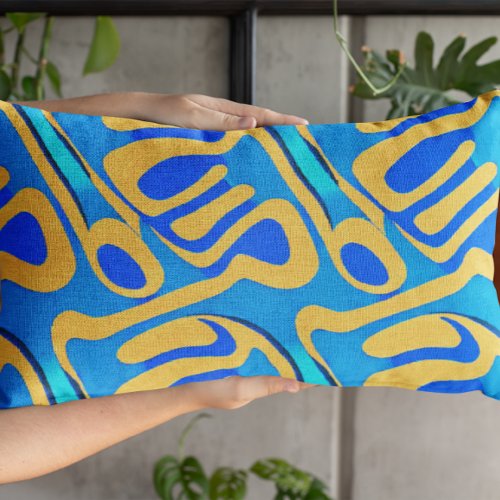 Abstract Honey Yellow Blue Teal Pattern Design Lumbar Pillow
