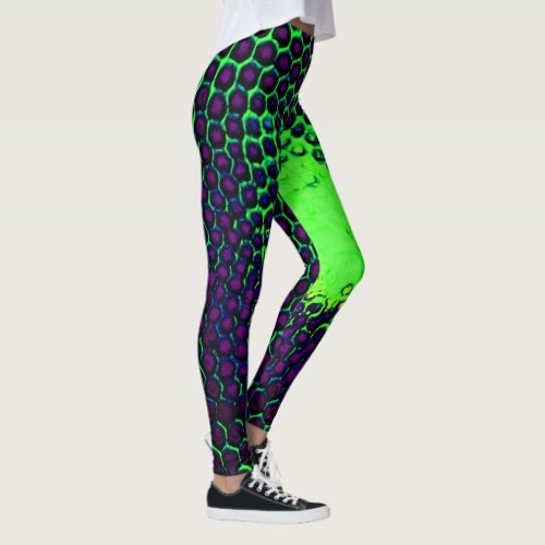 Abstract Honeycomb Design green and purple Leggings