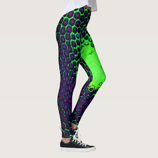 Abstract Honeycomb Design green and purple Leggings (Right)