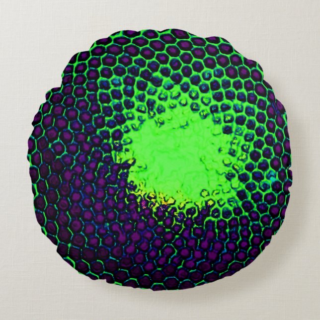 Abstract Honeycomb Design green and purple Round Pillow (Front)