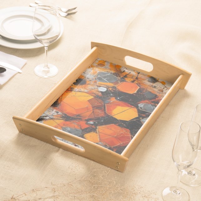 Abstract Honeycomb Mosaic Wooden Serving Tray (Front)