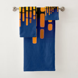 Abstract horizon, blue, yellow, black bath towel set