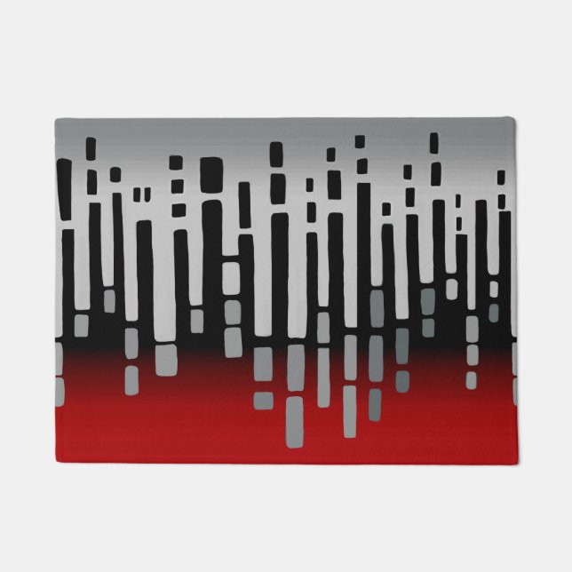 Abstract horizon, red, light grey, black doormat (Front)