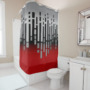 Abstract horizon, red, light grey, black shower curtain