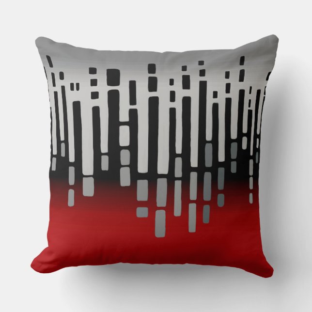 Abstract horizon, red, light grey, black throw pillow (Front)