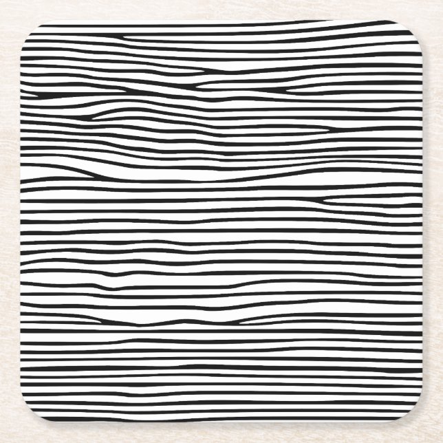Abstract horizontal lines_black square paper coaster (Front)